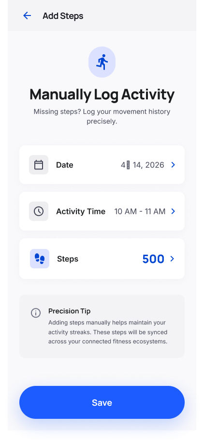 Anchor Step manual activity logging screen preview.